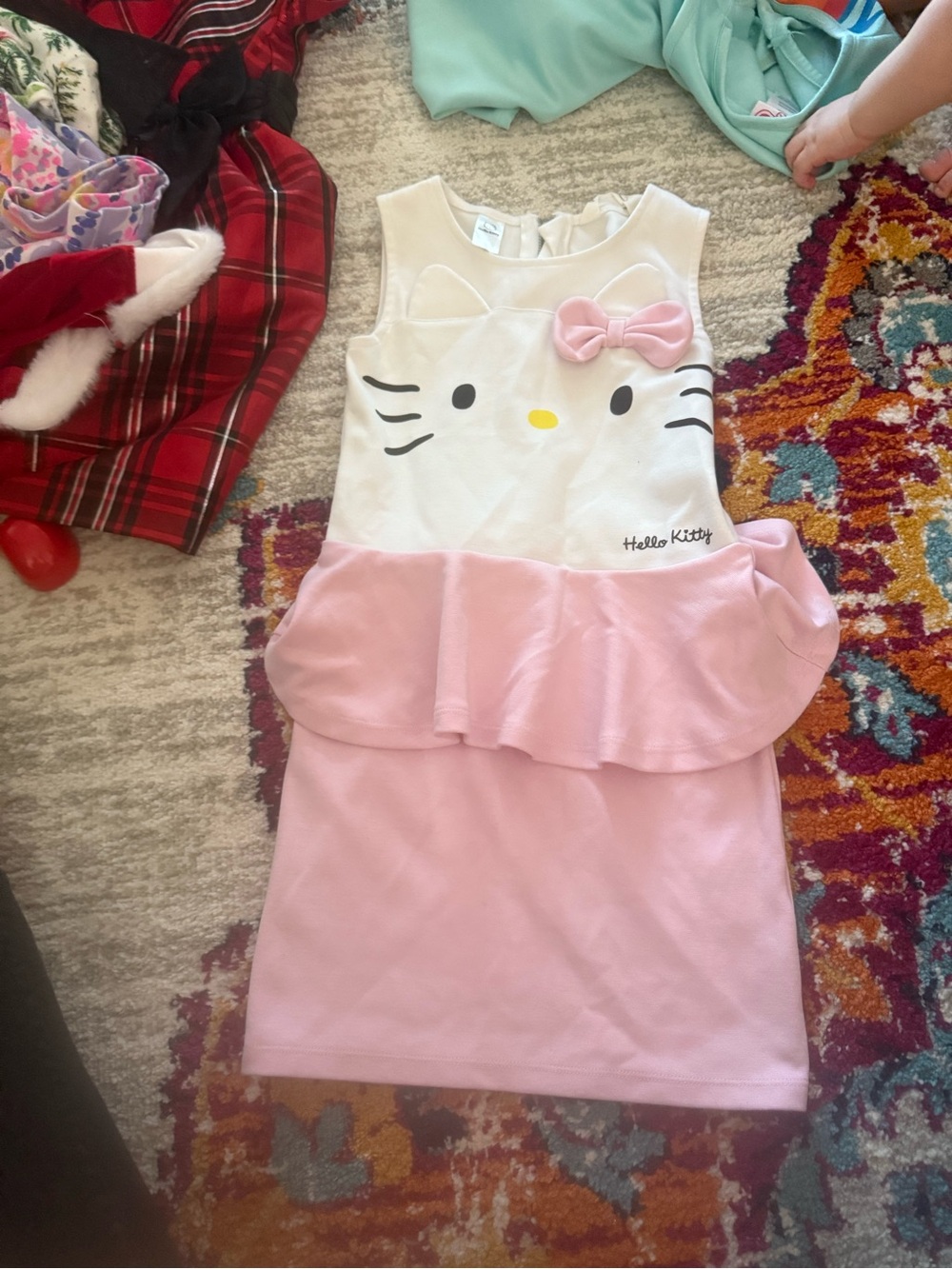 Hello Kitty Pink and White Tiered Peplum Dress size 4-6years